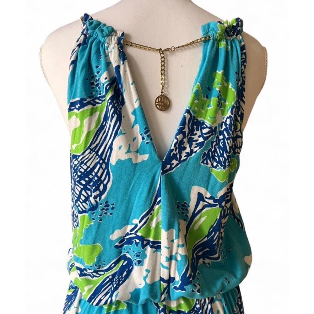 Lilly Pulitzer Inna Maxi Dress M Blue Shells Chain Beck Halter Resort Vacation - Picture 8 of 9